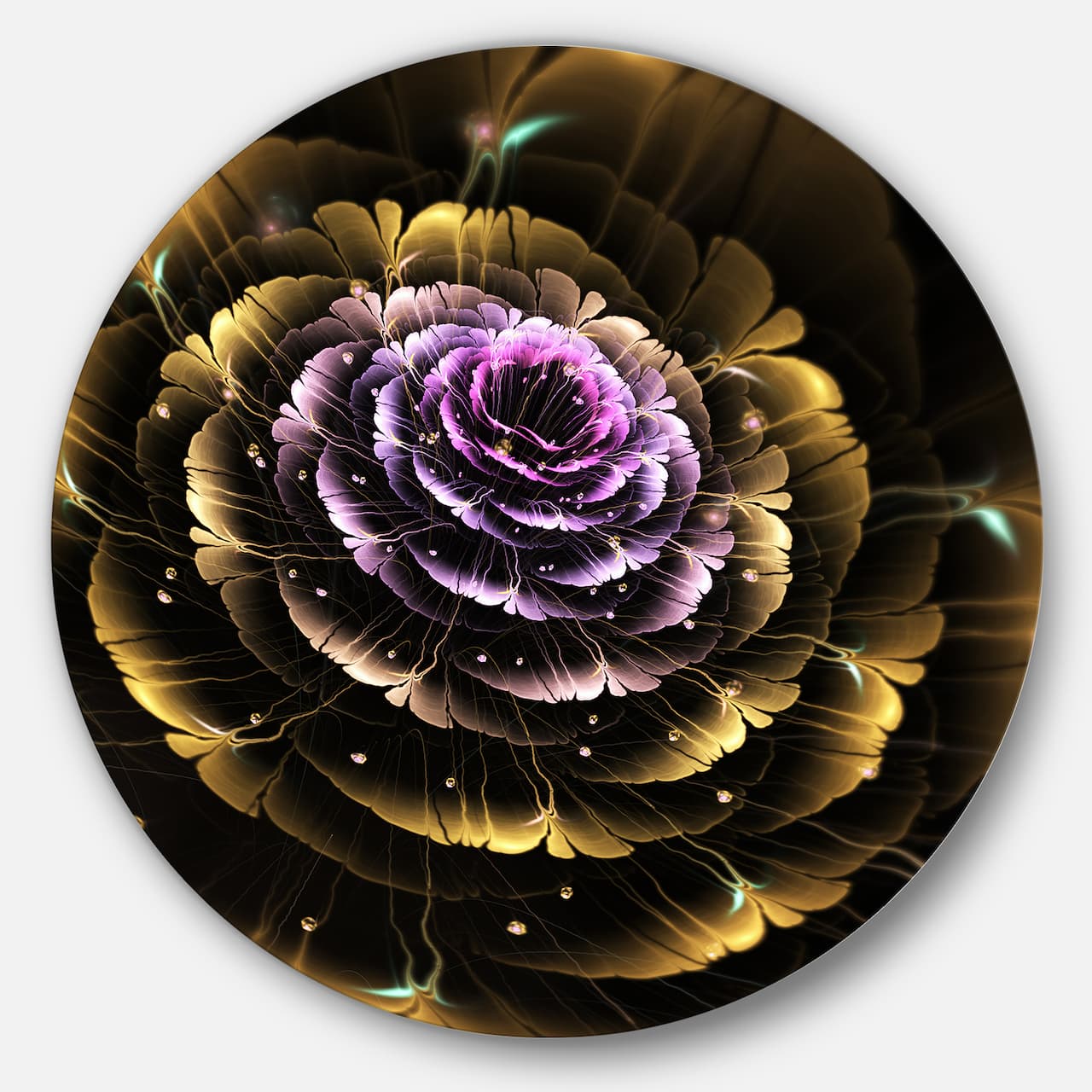 Designart - Perfect Fractal Flower in Gold and Purple' Floral Metal Circle Wall Art